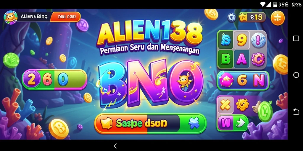 Tampilan gameplay seru di ALIEN138 dengan tema Bingo berwarna-warni.