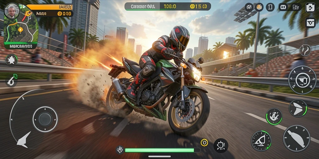 Gameplay seru BARU01 dengan aksi balapan motor yang mendebarkan.