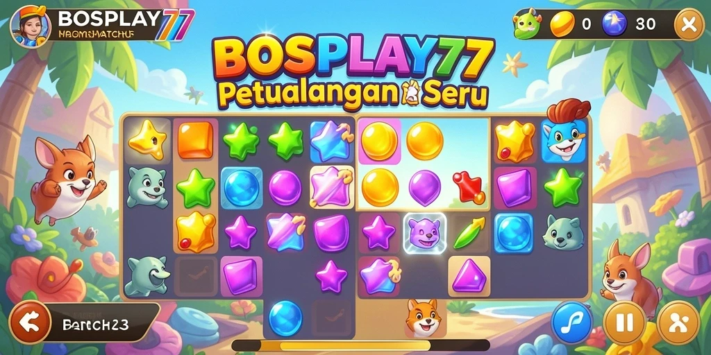 Gameplay seru BOSPLAY77 yang penuh tantangan Match-3.