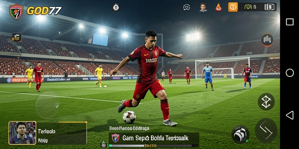 Screenshot gameplay GOD77 yang menampilkan aksi sepak bola yang seru.