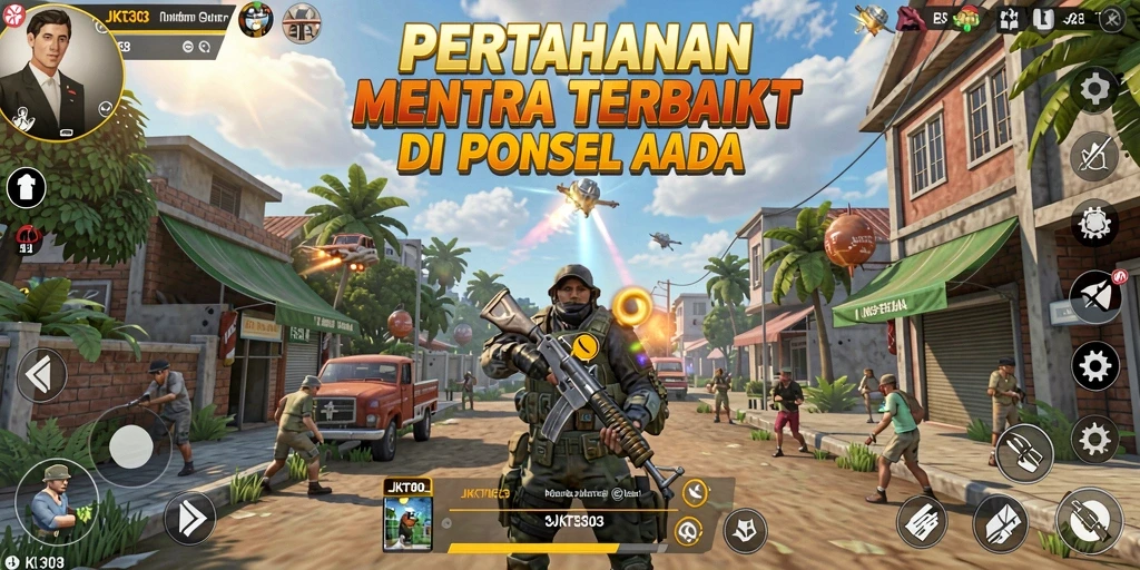 Screenshot gameplay JKT303 menampilkan menara yang siap bertempur.