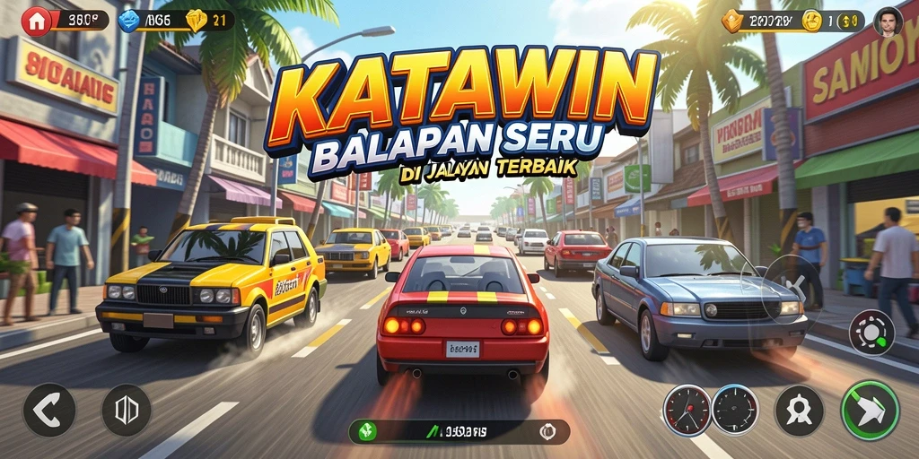 Tangkapan layar KATAWIN menampilkan aksi balapan yang mendebarkan.