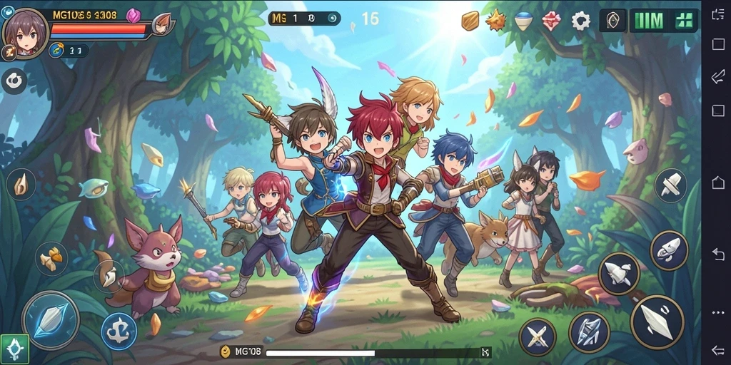 Screenshot gameplay dari MG108 menampilkan aksi karakter anime yang dinamis.