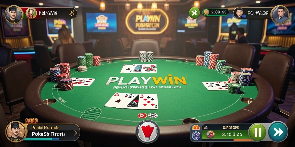 Screenshot utama PLAYWIN menampilkan aksi seru permainan Poker yang mendebarkan.
