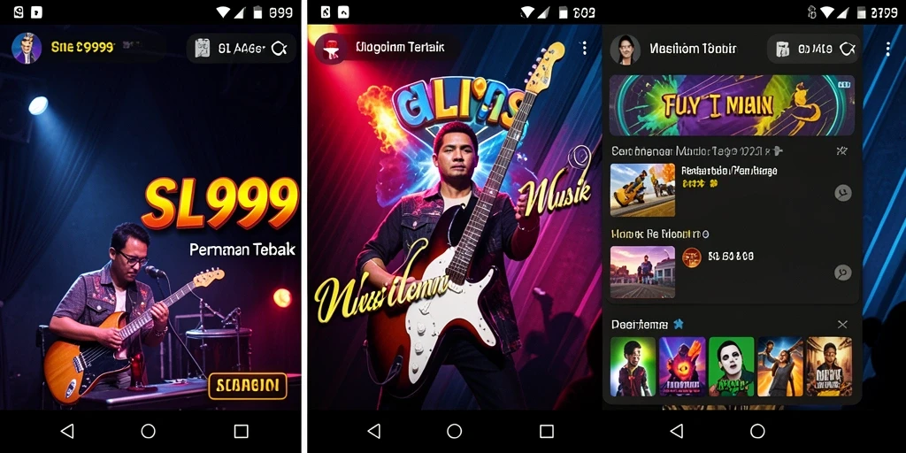 Tangkapan layar gameplay SL999 yang menampilkan berbagai genre musik.