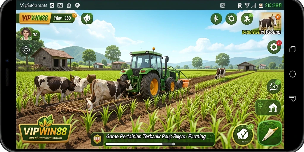 Screenshot utama dari gameplay <strong>VIPWIN88</strong> yang menunjukkan aktivitas bertani yang menarik.